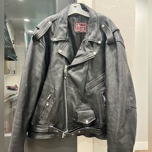 Men's Leather Biker Club Jacket Motorcycle Biker Jacket XL Black
